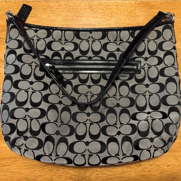 Coach Signature Monogram Handbag in Grey Black Canvas with Shoulder Strap - Picture 5 of 11
